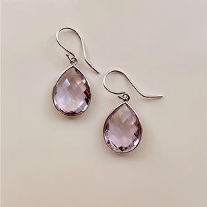 Amethyst Teardrop Earrings in 14 K White Gold